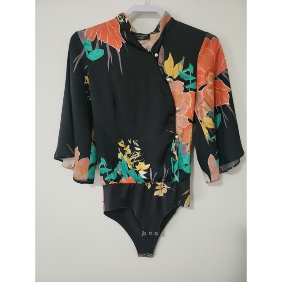 Zara Tops - NWT Zara Accessories Womens Blouse Bodysuit Black Orange Green Floral Size S